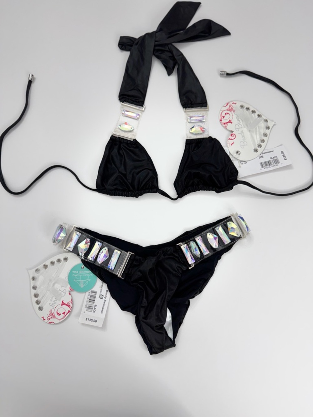 BRAND NEW Beach Bunny Black Bikini with Iridescent Jewel Accents